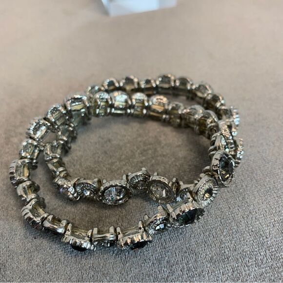SILVER black crystal rhinestone stretchy bracelets - Picture 4 of 6